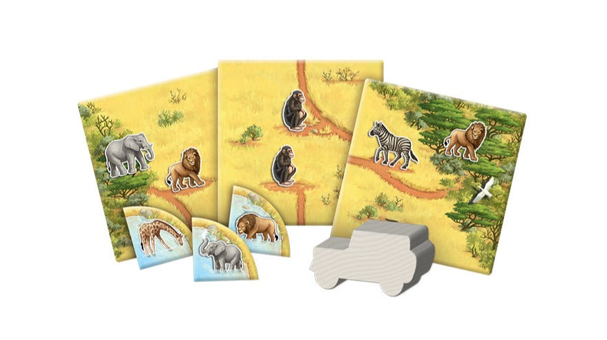 Z-Man Games Carcassonne Safari animal tokens tiles and safari jeep