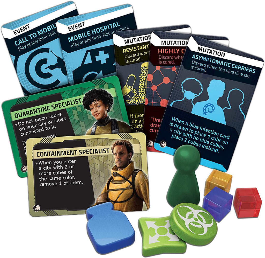 Z-Man Games Pandemic Hot Zone Europe character cards virus cubes player figure and tokens