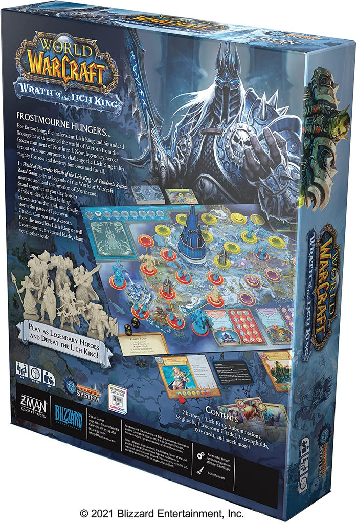 Z-Man Games Pandemic World of Warcraft Wrath of the Lich King board game box back of English Edition