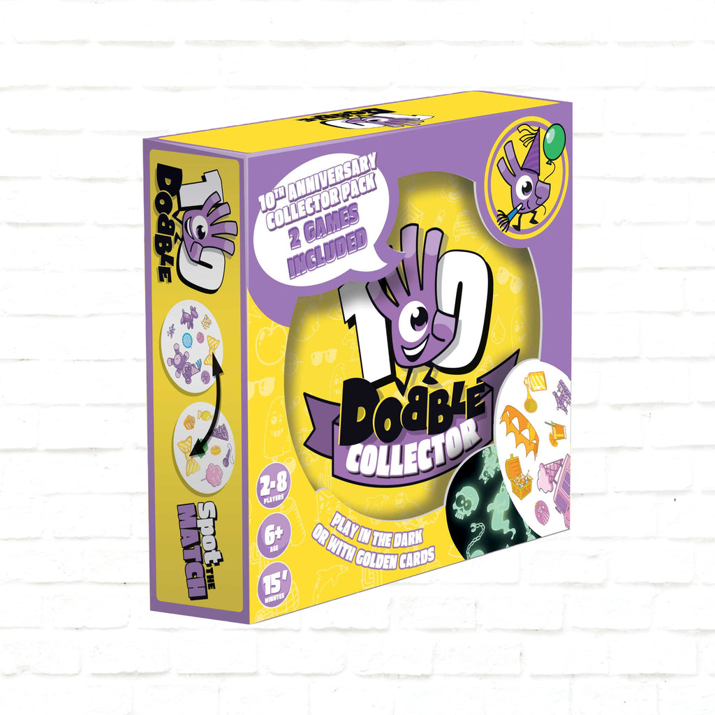 Asmodee Dobble 10th Anniversary Collector Edition English edition 3d cover of card game for 2 to 8 players ages 6 and up 15 minutes playing time