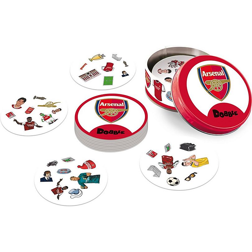Asmodee Dobble Arsenal Football Club game is set up to be played