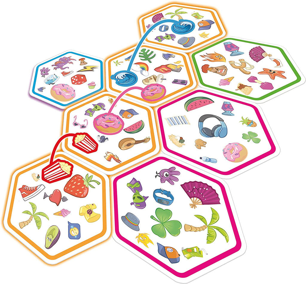Zygomatic Dobble connect card game example of 4 cards in a row