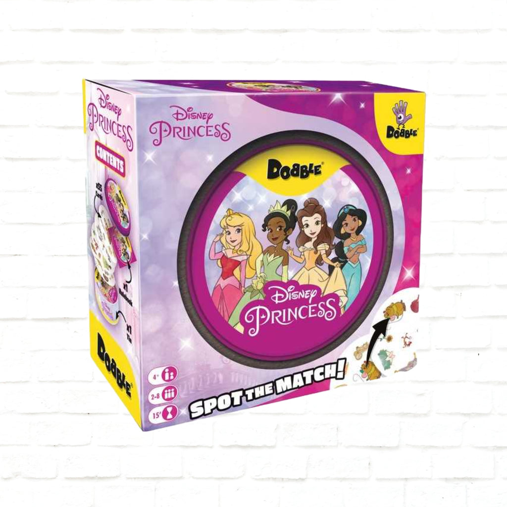 Asmodee Dobble Disney Princess English edition 3d cover of card game for 2 to 8 players ages 4 and up 15 minutes playing time