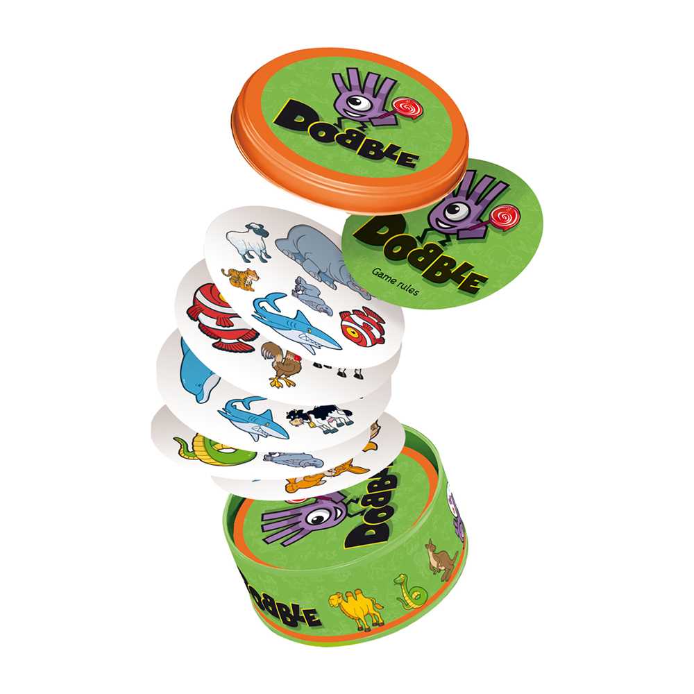 Zygomatic Dobble Kids card game cards flying from tin box