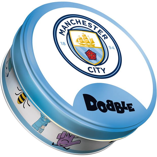 Asmodee Dobble Manchester City Football Club card game tin box 3d cover