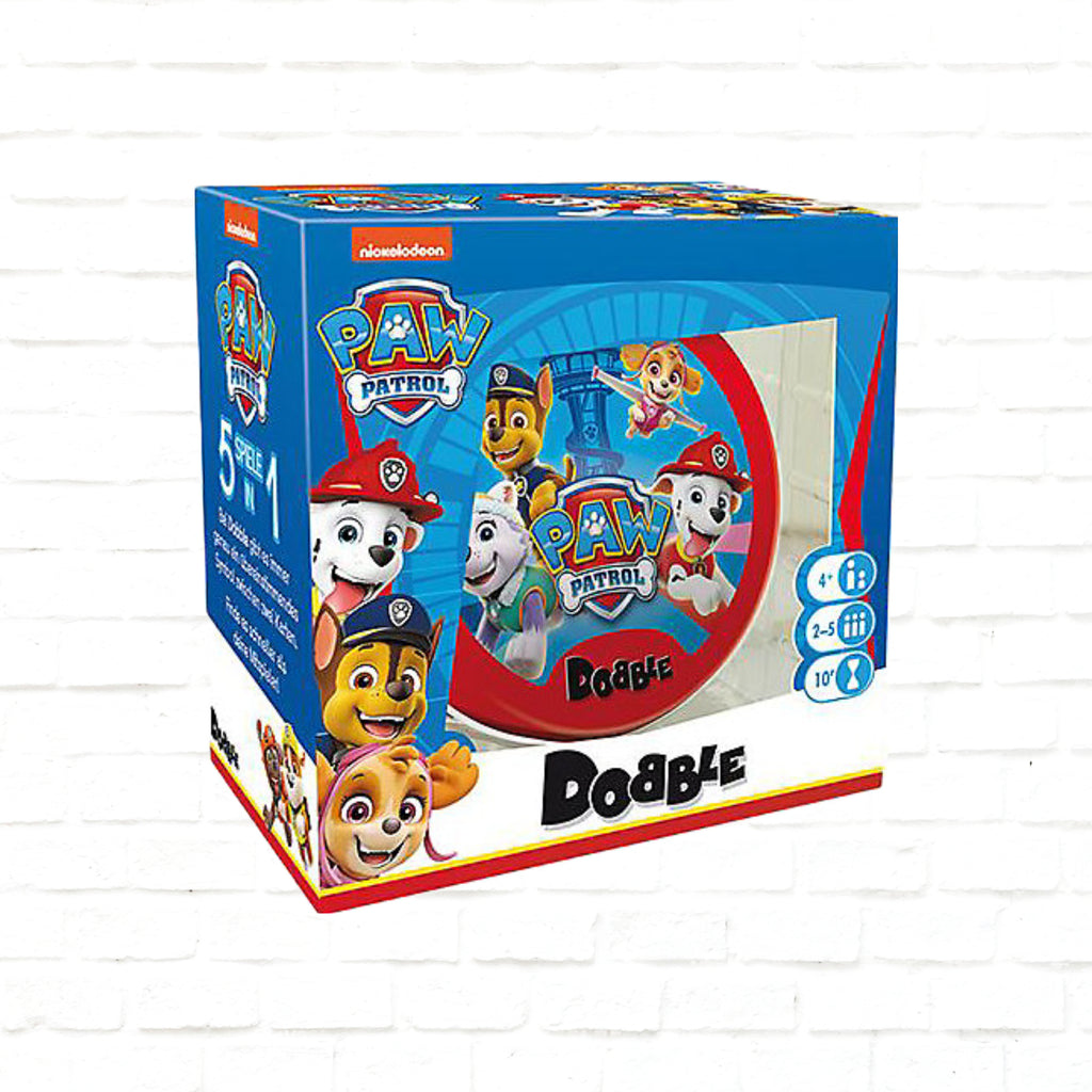 Asmodee Dobble Paw Patrol Deutsche Ausgabe 3D-Cover des Kartenspiels für 2 bis 5 Spieler ab 4 Jahren 10 Minuten Spieldauer