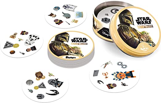 Zygomatic Dobble Star Wars Mandalorian card game cards set up ready for gameplay