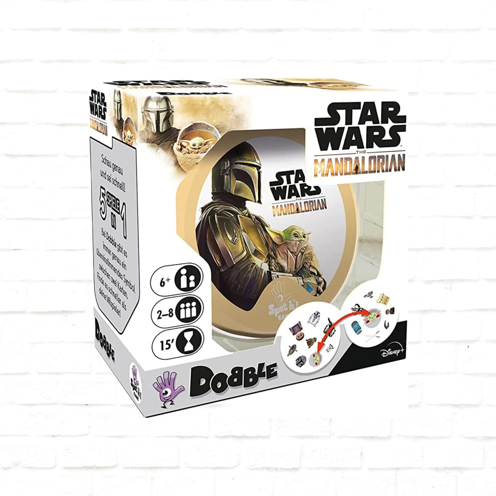 Asmodee Dobble Star Wars The Mandalorian Deutsche Ausgabe 3D-Cover des Kartenspiels für 2 bis 8 Spieler ab 6 Jahren 15 Minuten Spielzeit