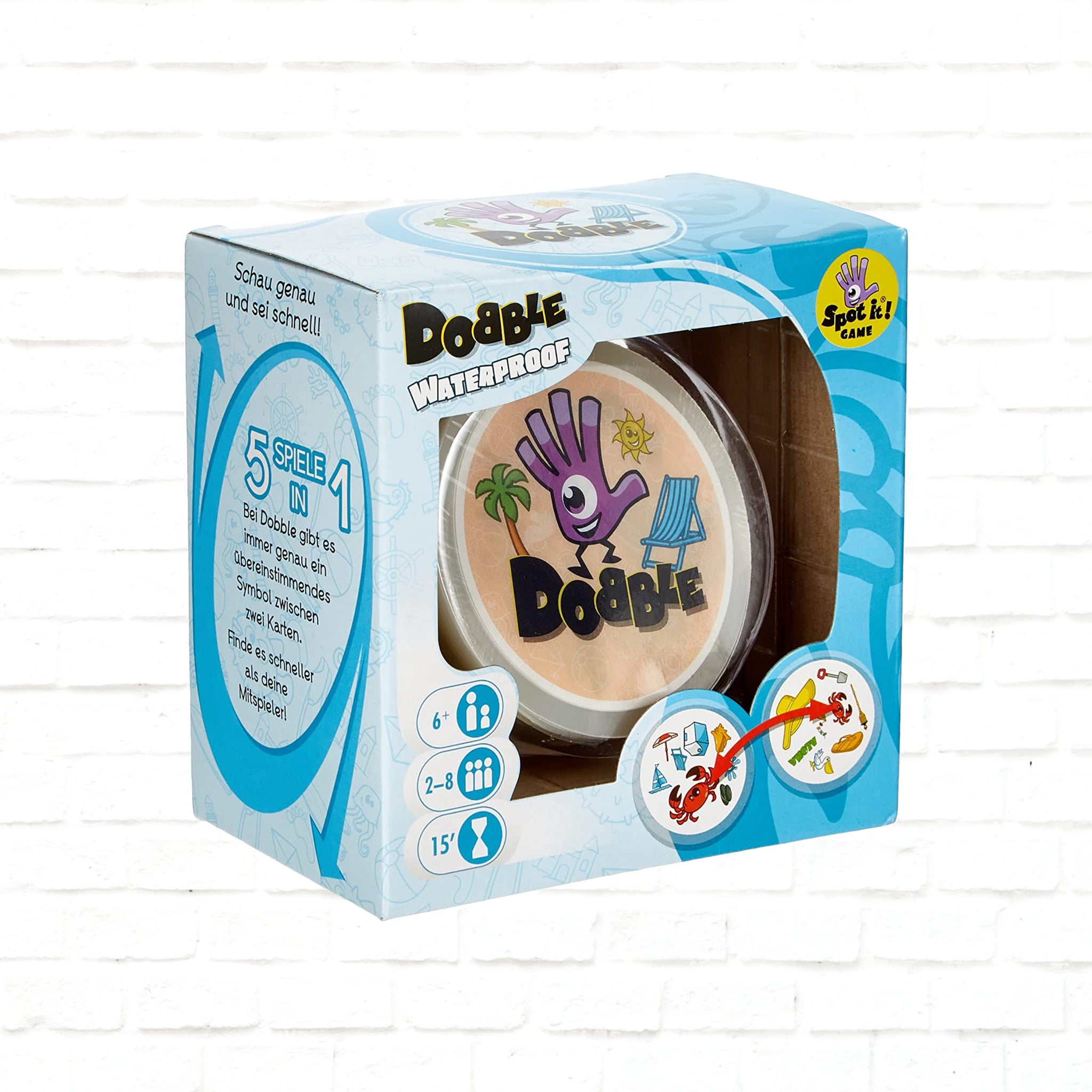 Zygomatic Dobble Waterproof – Jeu De Cartes Familial étanche – 55 Cartes – 2 à 8 Joueurs – Dès 6 Ans – 15 Min – Version Plage Et Piscine