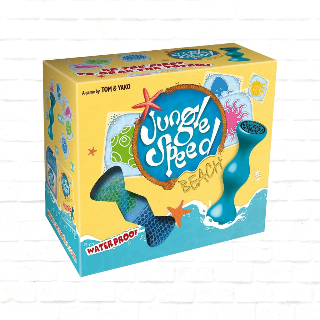 Asmodee Jungle Speed Beach English edition 3d cover of card game for 2 to 10 players ages 7 and up 15 minutes playing time